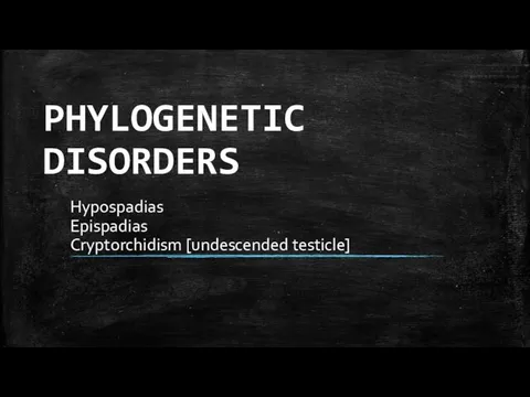 PHYLOGENETIC DISORDERS Hypospadias Epispadias Cryptorchidism [undescended testicle]
