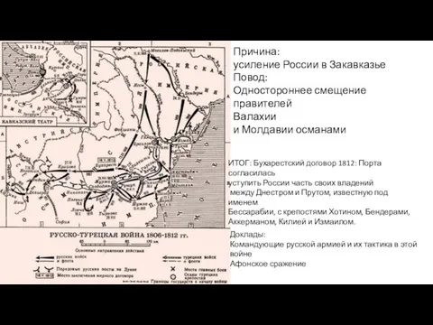 Причина: усиление России в Закавказье Повод: Одностороннее смещение правителей Валахии и