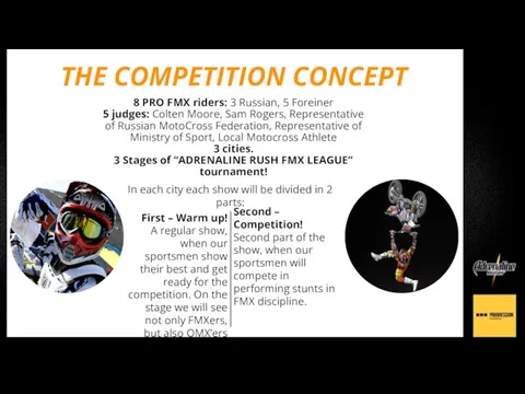 THE COMPETITION CONCEPT 8 PRO FMX riders: 3 Russian, 5 Foreiner