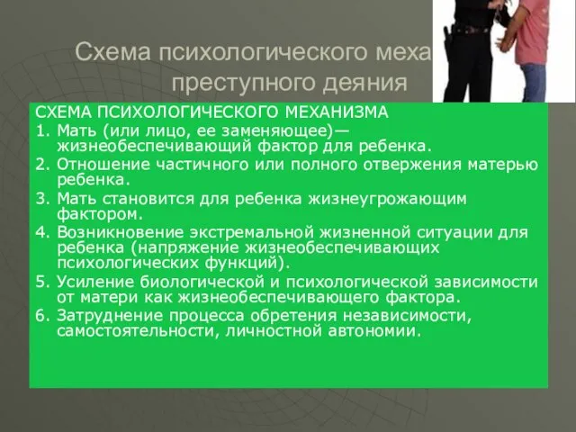 Схема психологического механизма преступного деяния СХЕМА ПСИХОЛОГИЧЕСКОГО МЕХАНИЗМА 1. Мать (или