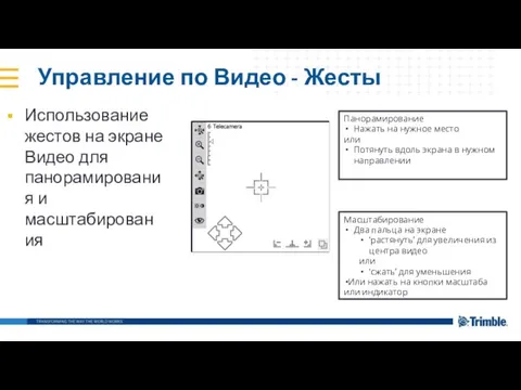 Управление по Видео - Жесты Панорамирование Нажать на нужное место или