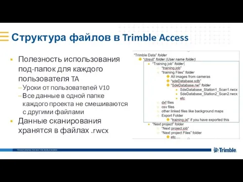 Структура файлов в Trimble Access Полезность использования под-папок для каждого пользователя