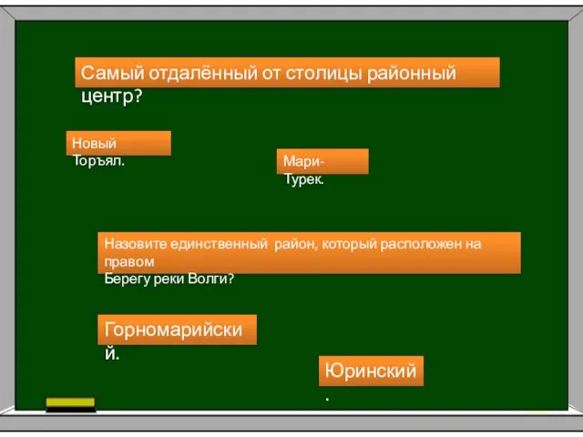 Самый отдалённый от столицы районный центр? Новый Торъял. Мари-Турек. Назовите единственный