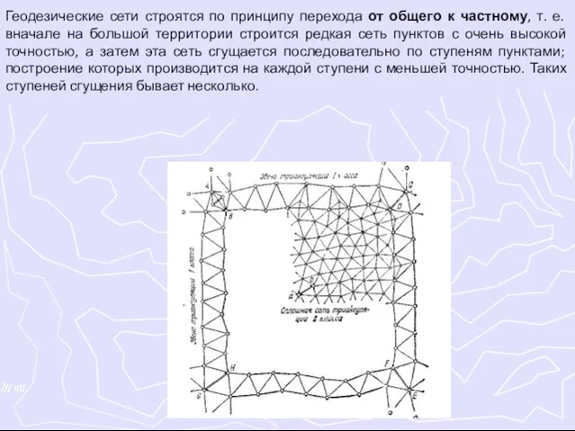 Геодезические сети строятся по принципу перехода от общего к частному, т.