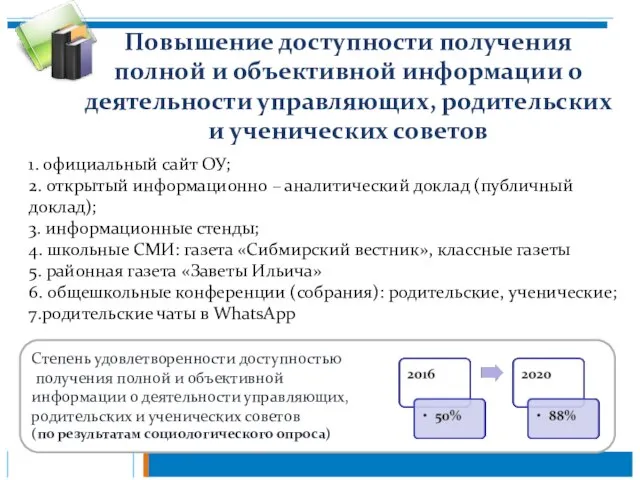 Повышение доступности получения полной и объективной информации о деятельности управляющих, родительских