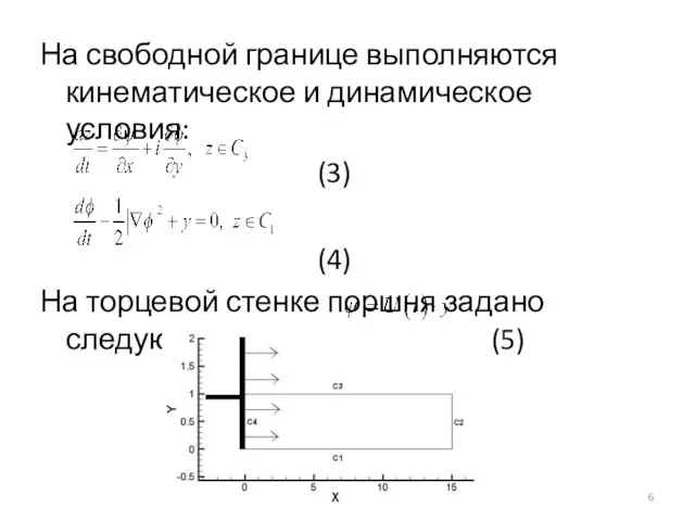 На свободной границе выполняются кинематическое и динамическое условия: (3) (4) На