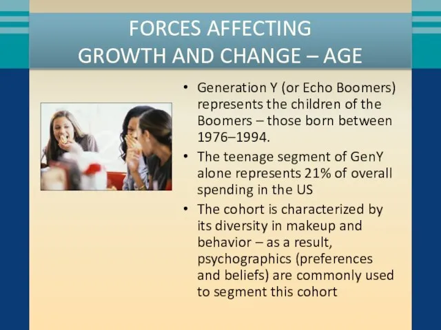 FORCES AFFECTING GROWTH AND CHANGE – AGE Generation Y (or Echo