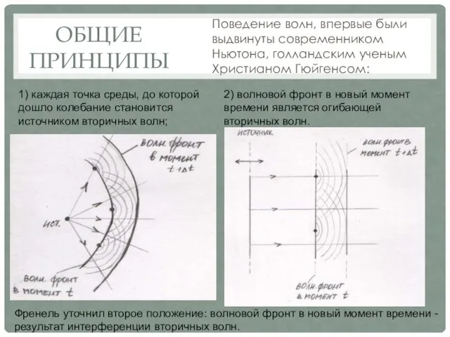 ОБЩИЕ ПРИНЦИПЫ Поведение волн, впервые были выдвинуты современником Ньютона, голландским ученым