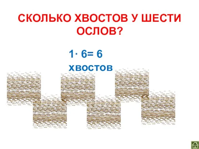 СКОЛЬКО ХВОСТОВ У ШЕСТИ ОСЛОВ? 1∙ 6= 6 хвостов