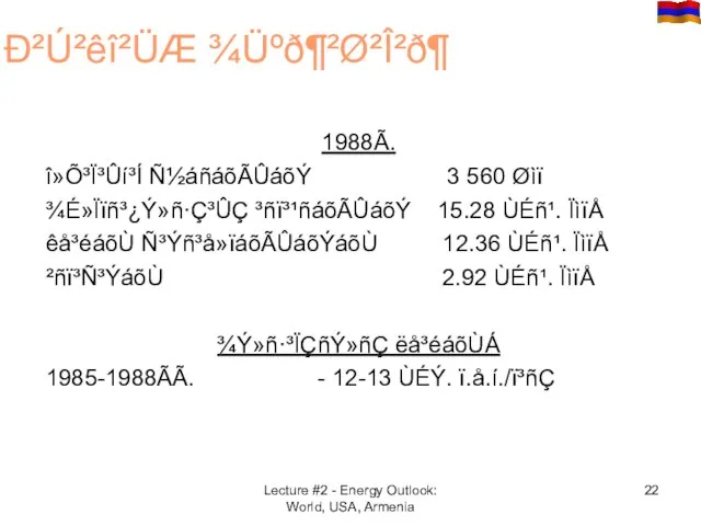 1988Ã. î»Õ³Ï³Ûí³Í Ñ½áñáõÃÛáõÝ 3 560 Øìï ¾É»Ïïñ³¿Ý»ñ·Ç³ÛÇ ³ñï³¹ñáõÃÛáõÝ 15.28 ÙÉñ¹. ÏìïÅ