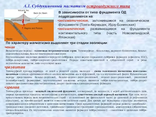 А.1. Субдукционный магматизм островодужного типа По характеру магматизма выделяют три стадии