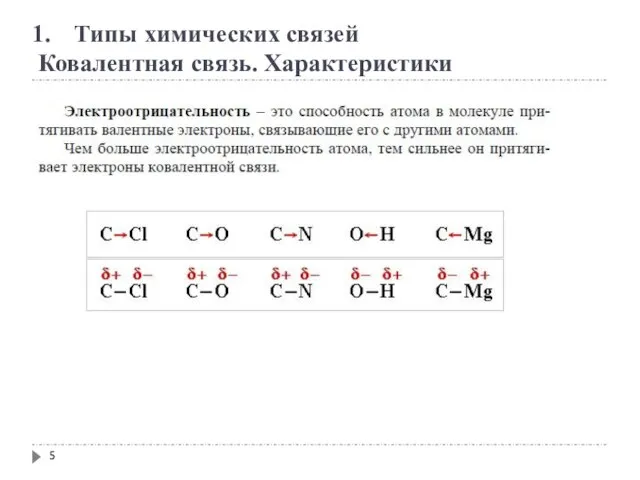 Типы химических связей Ковалентная связь. Характеристики