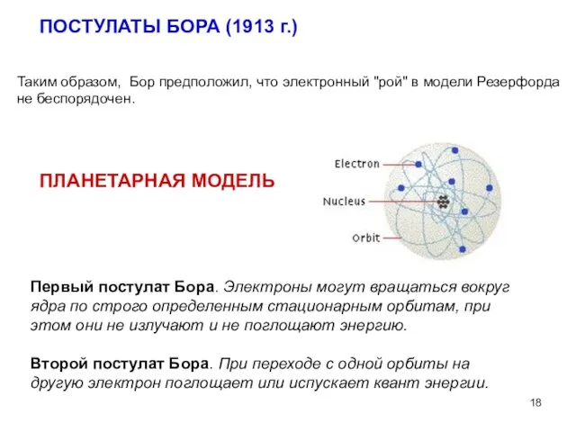 Таким образом, Бор предположил, что электронный "рой" в модели Резерфорда не