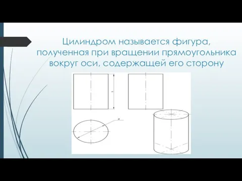 Цилиндром называется фигура, полученная при вращении прямоугольника вокруг оси, содержащей его сторону