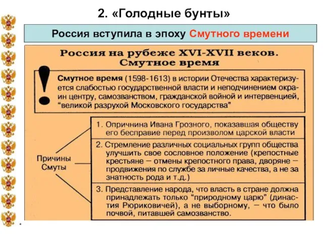 * 2. «Голодные бунты» Россия вступила в эпоху Смутного времени