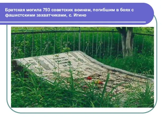 Братская могила 793 советских воинам, погибшим в боях с фашистскими захватчиками, с. Игино