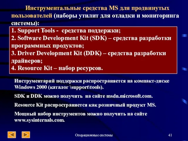 Операционные системы Инструментальные средства MS для продвинутых пользователей (наборы утилит для