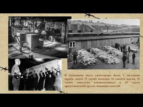 В Освенциме было уничтожено более 1 миллиона евреев, около 75 тысяч