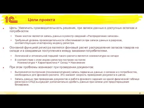 Цели проекта Цель: Увеличить производительность решения, при записи данных о доступных