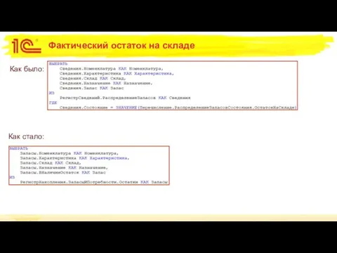 Фактический остаток на складе Как было: Как стало: