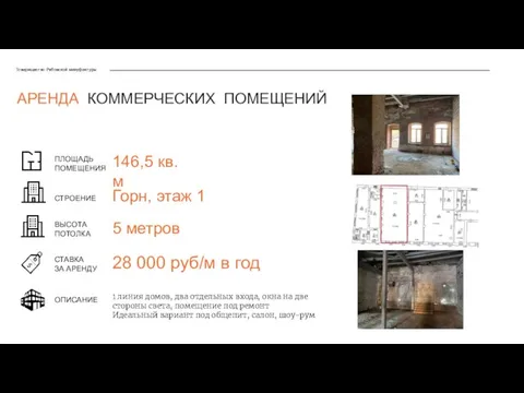 Товарищество Рябовской мануфактуры ПЛОЩАДЬ ПОМЕЩЕНИЯ СТАВКА ЗА АРЕНДУ СТРОЕНИЕ 146,5 кв.м