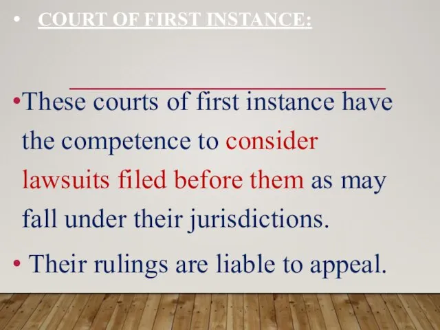 COURT OF FIRST INSTANCE: These courts of first instance have the