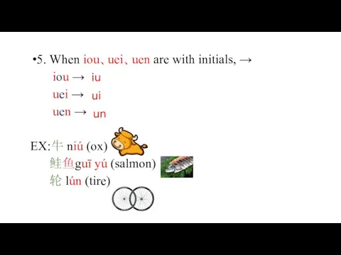 5. When iou、uei、uen are with initials, → iou → uei →
