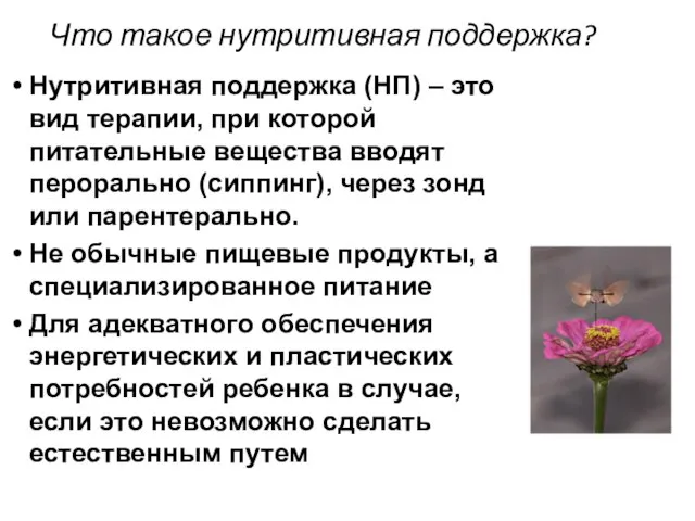 Что такое нутритивная поддержка? Нутритивная поддержка (НП) – это вид терапии,