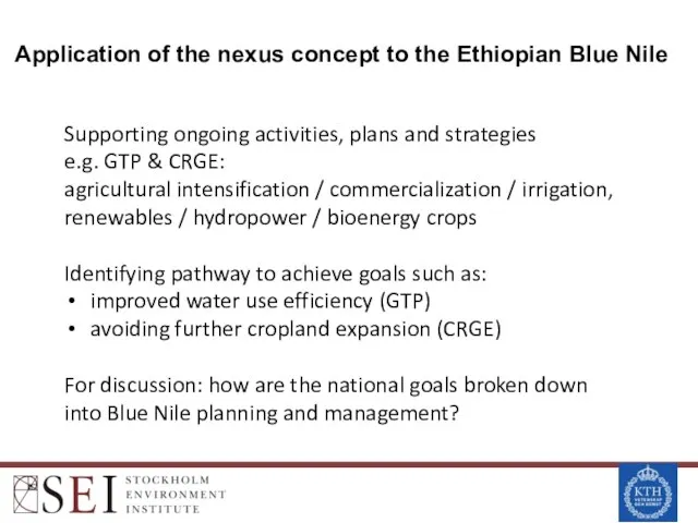 Application of the nexus concept to the Ethiopian Blue Nile Supporting