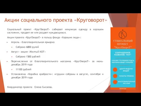 Акции социального проекта «Круговорот» Социальный проект «КругОвороТ» собирает ненужную одежду в