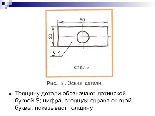 Толщину детали обозначают латинской буквой S; цифра, стоящая справа от этой буквы, показывает толщину.