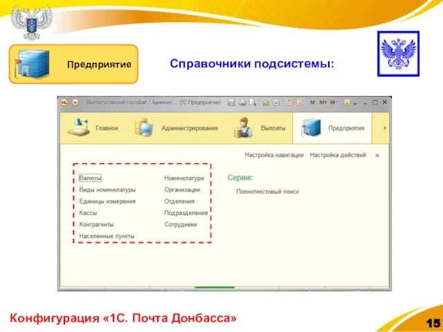 Конфигурация «1С. Почта Донбасса» Справочники подсистемы: