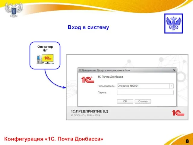 Конфигурация «1С. Почта Донбасса» Вход в систему