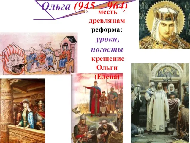 Ольга (945 – 964) месть древлянам реформа: уроки, погосты крещение Ольги (Елена)