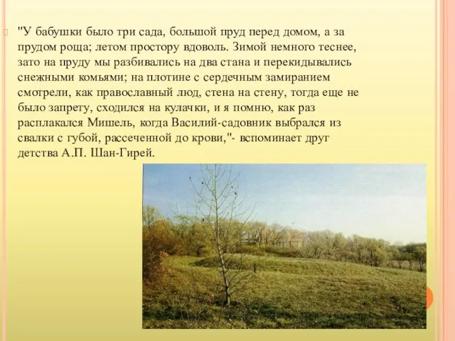 "У бабушки было три сада, большой пруд перед домом, а за