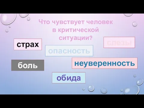 Что чувствует человек в критической ситуации? страх опасность слезы боль неуверенность обида