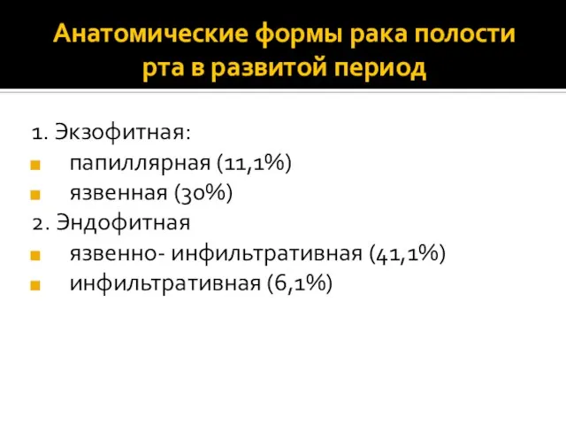 Анатомические формы рака полости рта в развитой период 1. Экзофитная: папиллярная