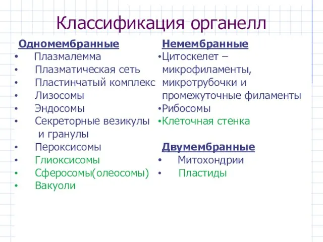 Классификация органелл