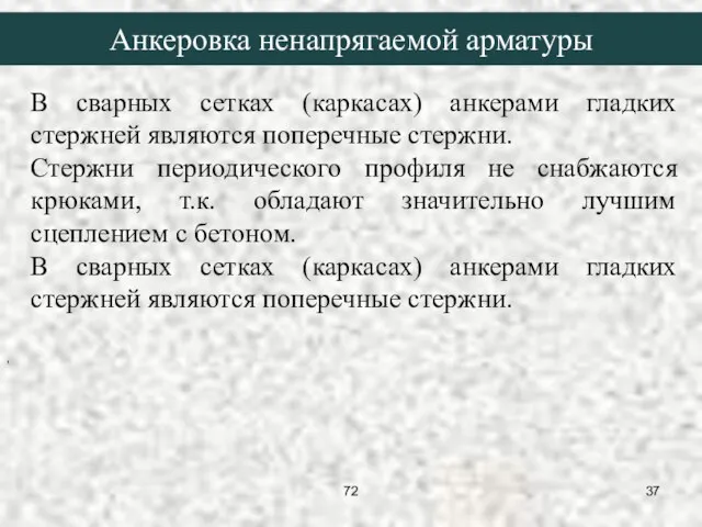 В сварных сетках (каркасах) анкерами гладких стержней являются поперечные стержни. Стержни