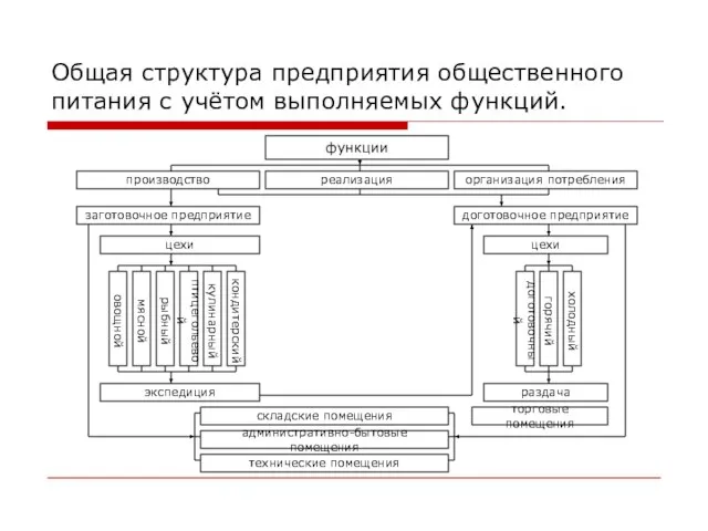 Общая структура предприятия общественного питания с учётом выполняемых функций. функции производство