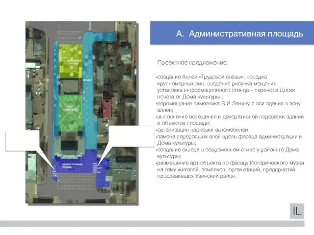 А. Административная площадь Проектное предложение: создание Аллеи «Трудовой славы»: посадка крупномерных