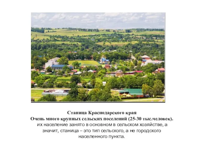 Станица Краснодарского края Очень много крупных сельских поселений (25-30 тыс.человек). их