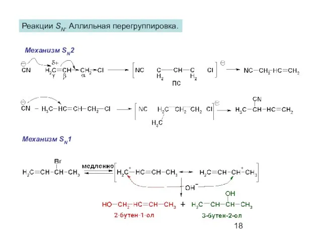 Реакции SN. Аллильная перегруппировка. Механизм SN2 Механизм SN1