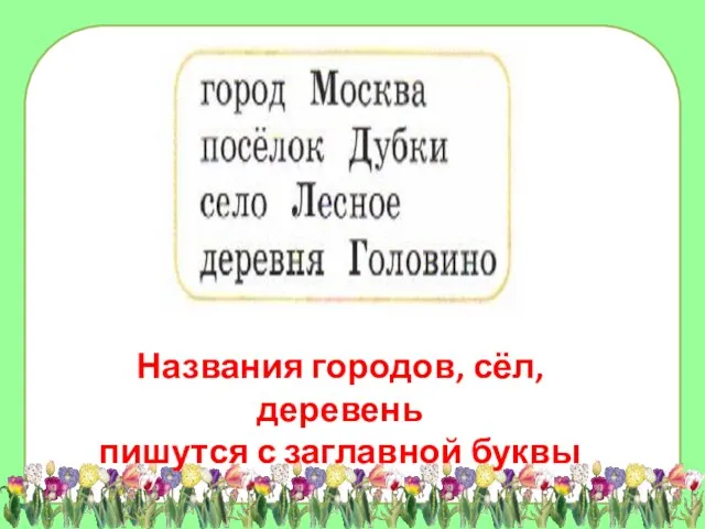 Названия городов, сёл, деревень пишутся с заглавной буквы