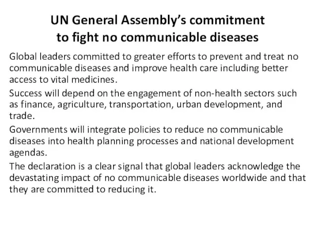 UN General Assembly’s commitment to fight no communicable diseases Global leaders