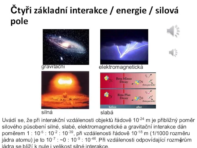 Čtyři základní interakce / energie / silová pole Uvádí se, že