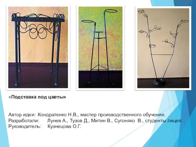 «Подставка под цветы» Автор идеи: Кондратенко Н.В., мастер производственного обучения. Разработали:
