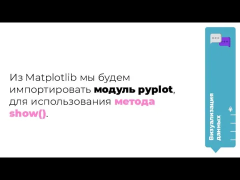 Визуализация данных Из Matplotlib мы будем импортировать модуль pyplot, для использования метода show().