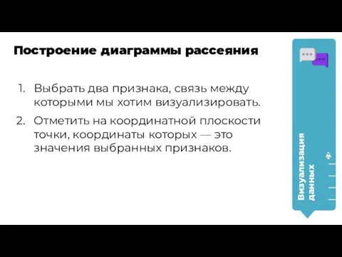 Выбрать два признака, связь между которыми мы хотим визуализировать. Отметить на