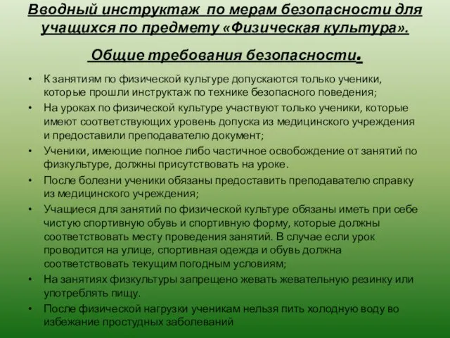 Вводный инструктаж по мерам безопасности для учащихся по предмету «Физическая культура».